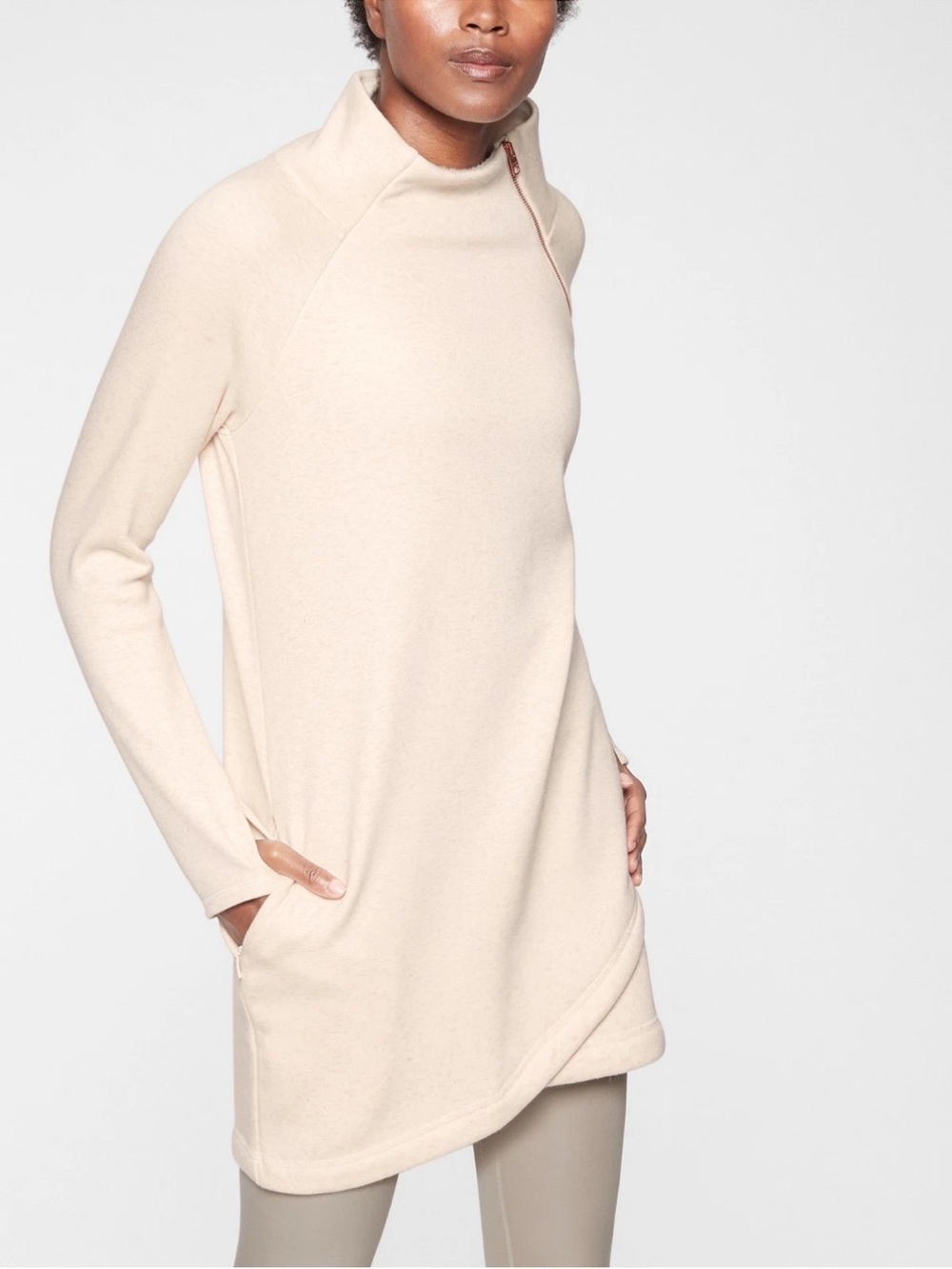 Athleta Cozy Karma Asym Sweatshirt Dress Oatmeal Heather Medium